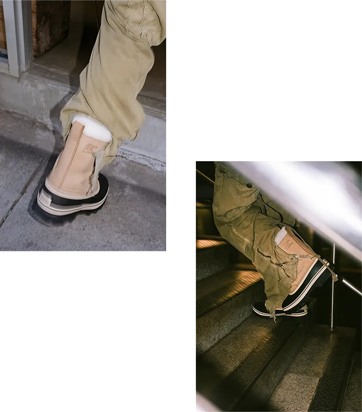 カリブーを履いてる男性の街中のスナップショット